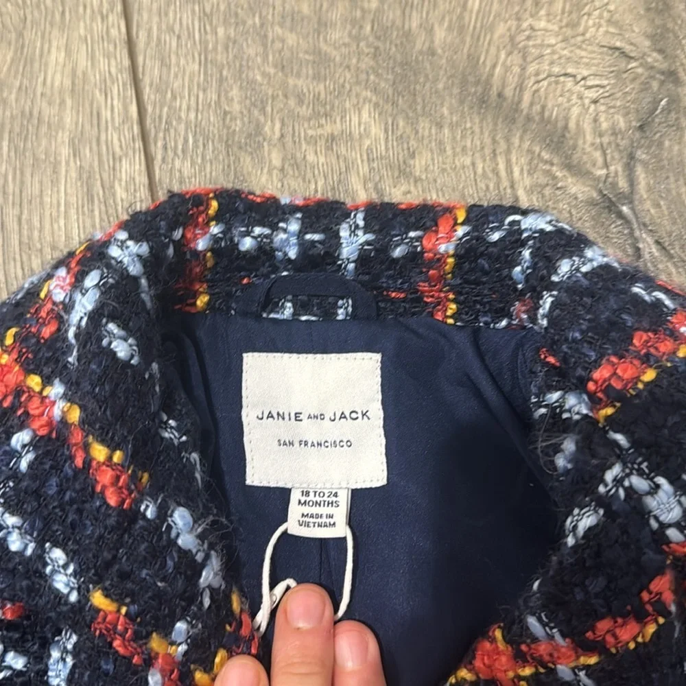 • Janie and Jack • Girls Merchant Marine Plaid Boucle Coat Blue Gold 18-24
